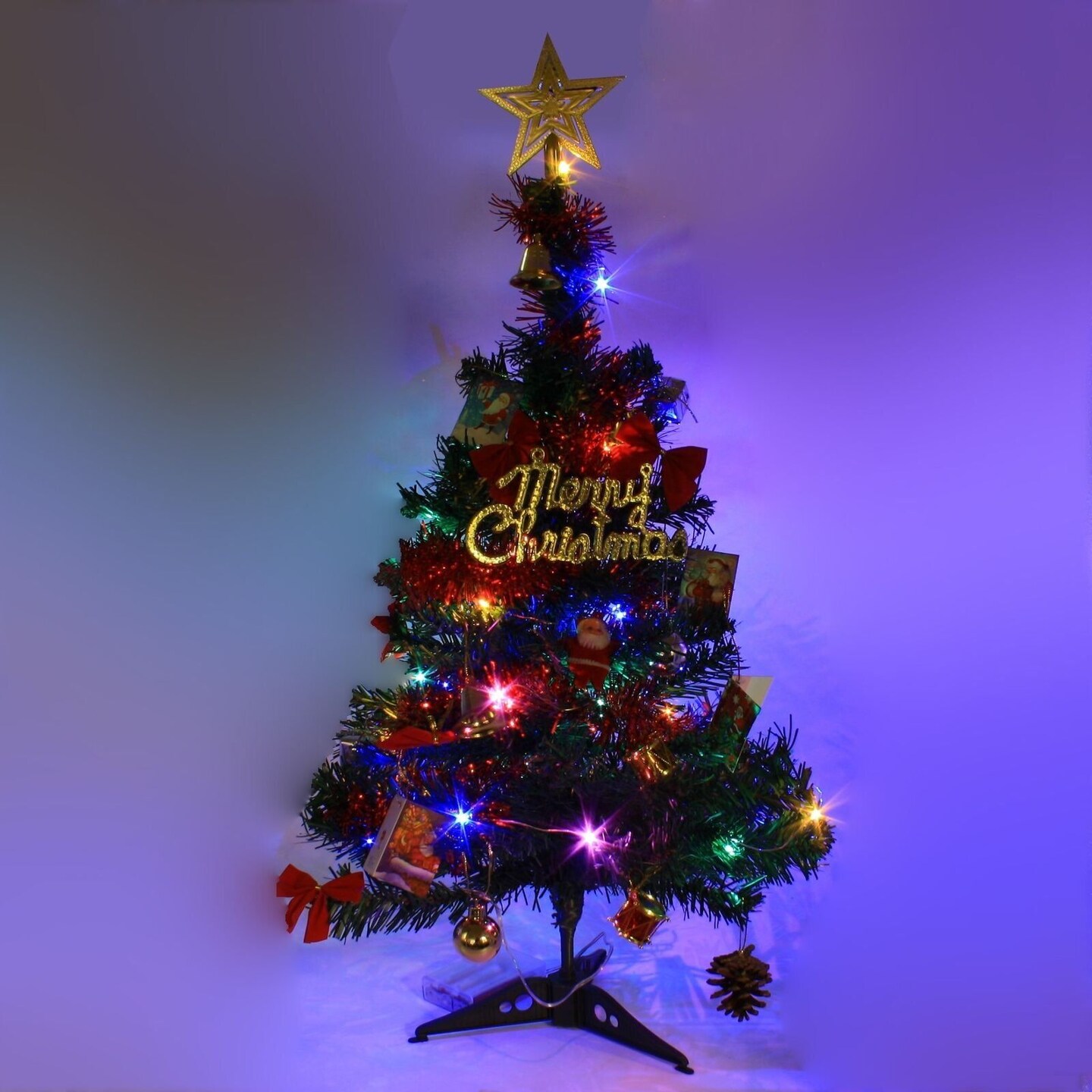 Kitcheniva Tabletop Artificial Mini Christmas Tree With LED &#x26; Ornaments 2FT