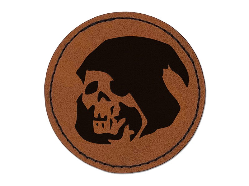 Reaper Rounds Grim Reaper Death Skeleton Hooded Head Halloween Round Iron-On Engraved ...
