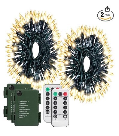 2 Pack 20ft Battery Operated Christmas Lights String Lights with Remote Control, 60 LEDs Clear Mini Christmas Tree Lights Warm White for Bedroom Indoor Outdoor Decor