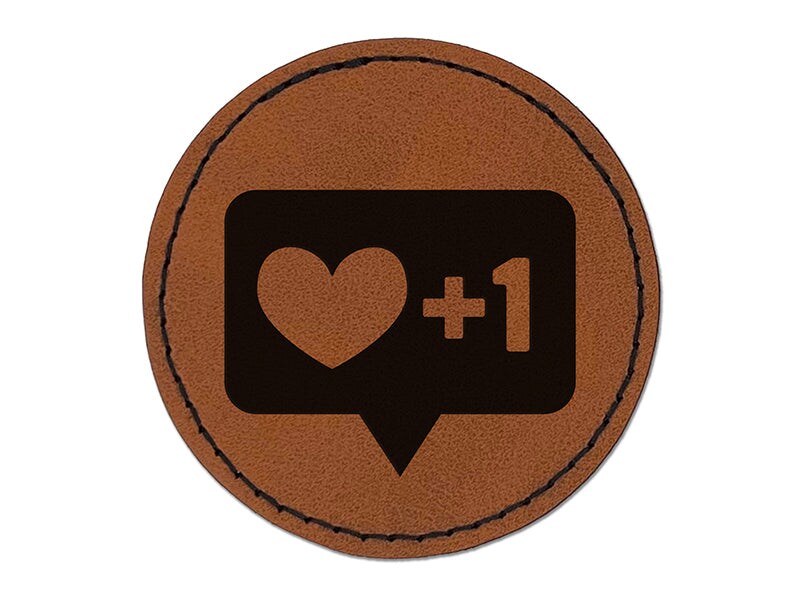 I Love this Bubble Heart Plus One 1 Round Iron-On Engraved Faux Leather Patch Applique - 2.5&#x22;
