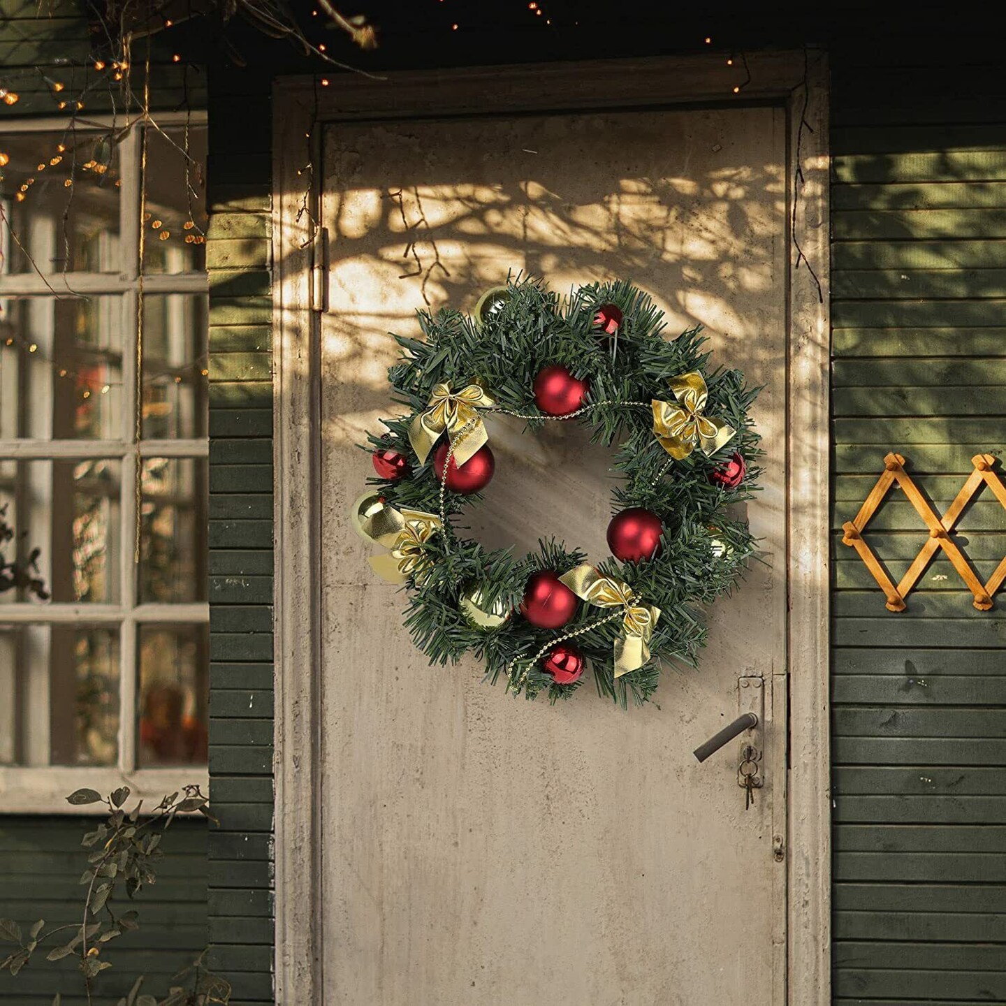 Christmas Wreath with Golden Bows for Indoor Outdoor Holiday Decoration