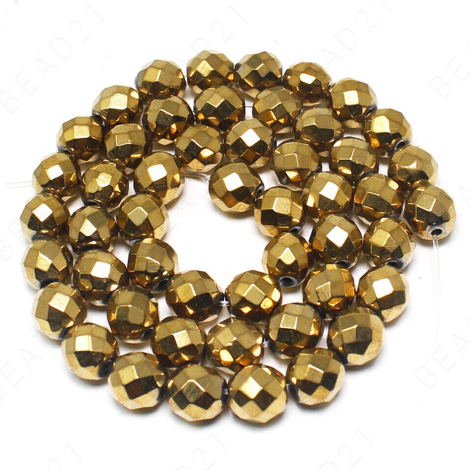 Faceted Hematite Metallic Beads Round Loose