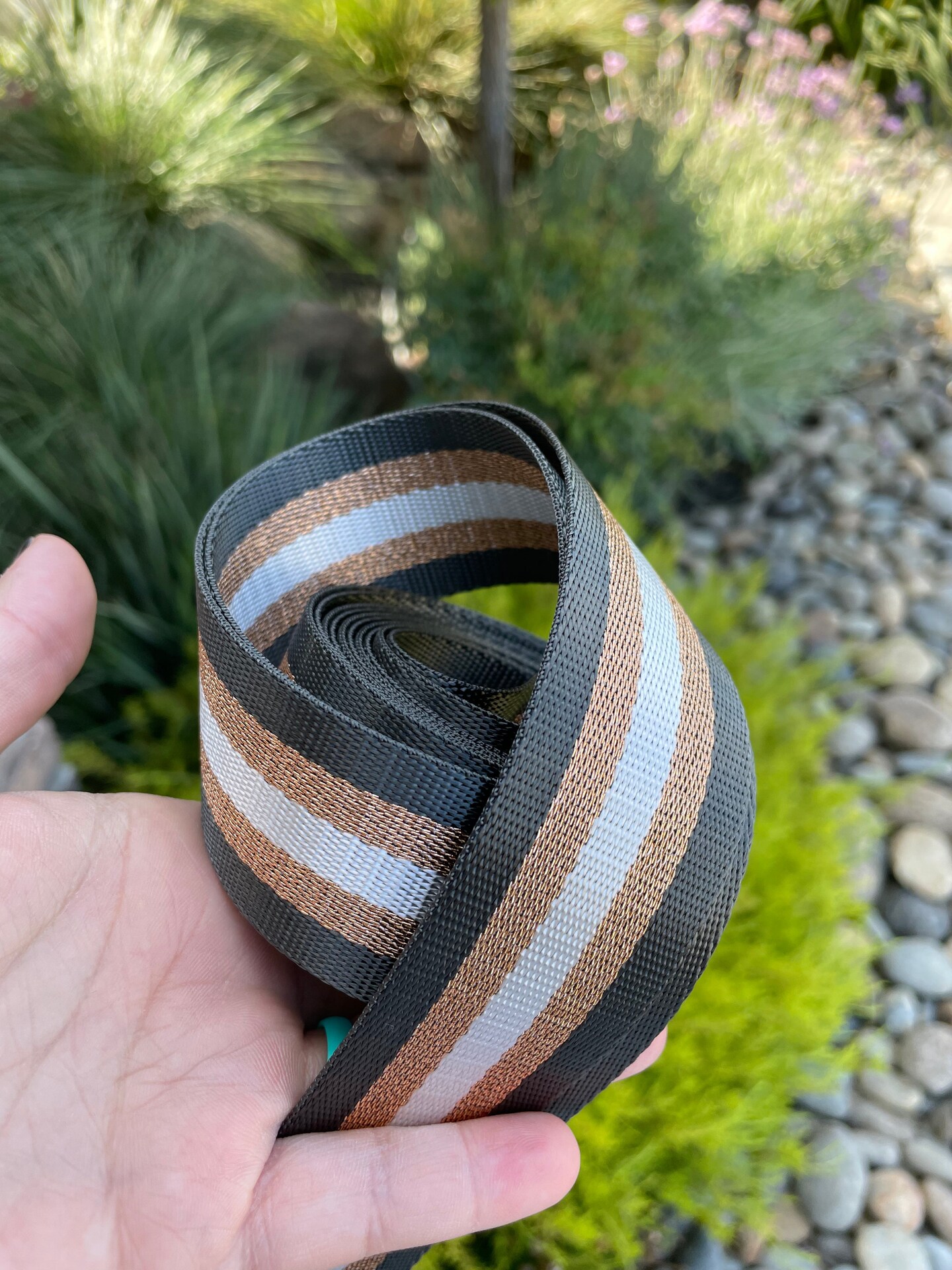 Charcoal /Gold / White 1.5&#x201D; Seatbelt Webbing