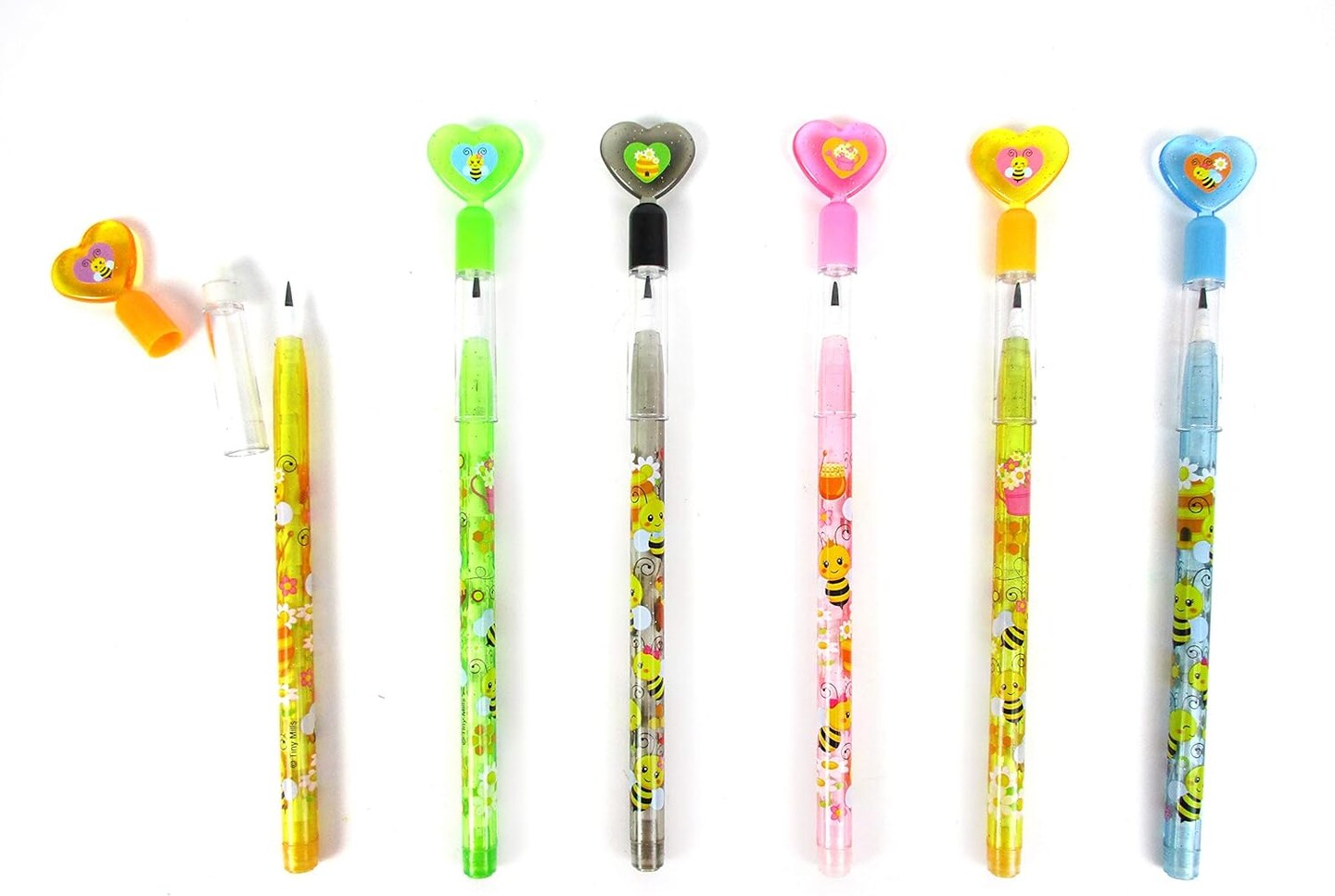 TINYMILLS 24 Pcs Bumble Bees Honeybees Multi Point Stackable Pencil with Eraser for Party Favors