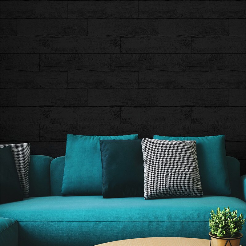 Tempaper Wood Planks Textured Peel and Stick Wallpaper Shiplap Black