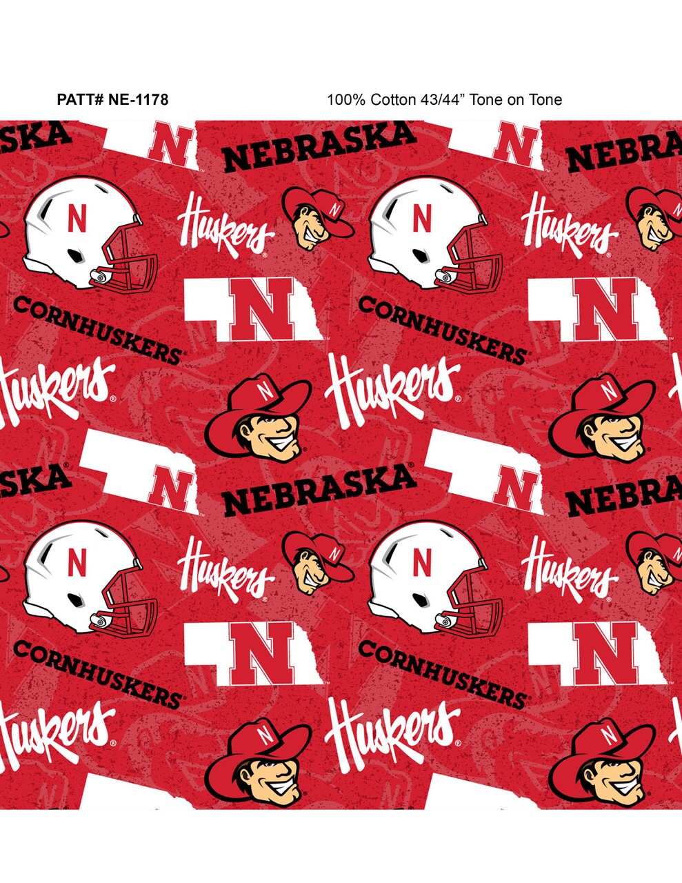 Sykel Enterprises-University of Nebraska Cotton Fabric-Nebraska Cornhuskers Tone On Tone Cotton Quilting Fabric
