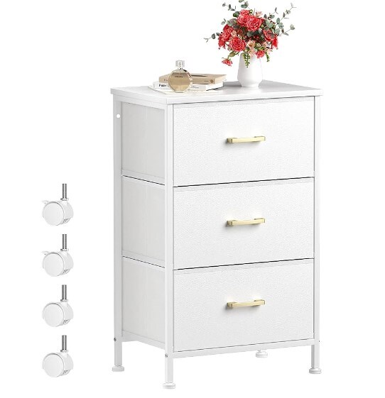 Dresser for Bedroom, Nightstand with 3 Drawers, Kids White Fabric Dresser  with Sturdy Steel Frame, Leather Finish, Wood Top, Glacier White for Closet  Organizer, Nursery, Dorm, Night Stand | Michaels