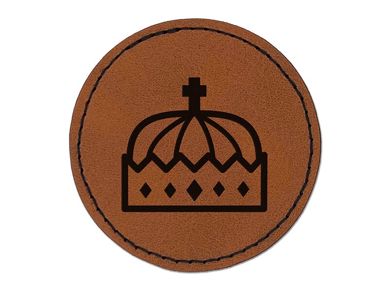 Crown King Emperor Round Iron-On Engraved Faux Leather Patch Applique - 2.5"
