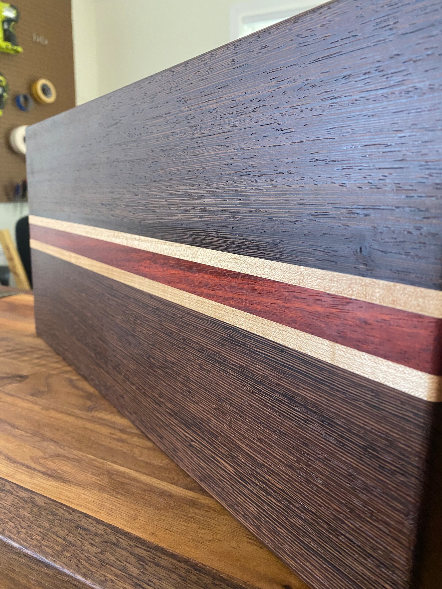 Cutting Board. Handcrafted Wenge, Padauk and Wenge Hardwood
