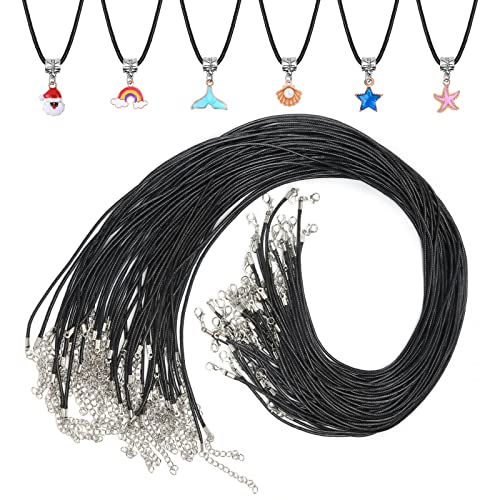 50 Pieces Necklace Cord, Black Necklace String Rope with Clasp, 24 Inch Black Waxed Cotton Cord Necklace Bulk for Charms Pendants, Bracelets, Necklaces, Jewelry Making Supplies and Beading Supplies