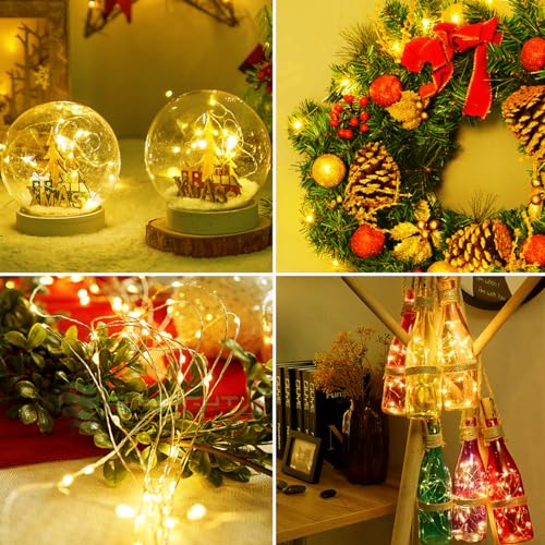 litogo 24 Pack Fairy Lights Battery Operated, 7ft 20 LED Fairy Lights Waterproof Silver Wire Twinkle Lights, Mini Fairy Lights for Mason Jars for DIY Wedding Party Christmas Bedroom, Warm White