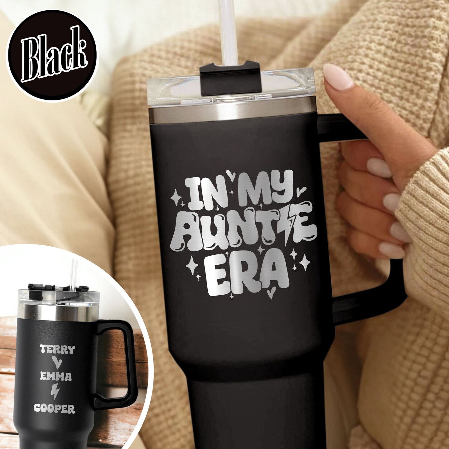 Personalized Auntie Tumbler 40oz, Auntie Era Tumbler, In My Auntie Era  Tumbler, Auntie Gift, Promoted To Auntie Tumbler, Tumbler With Handle