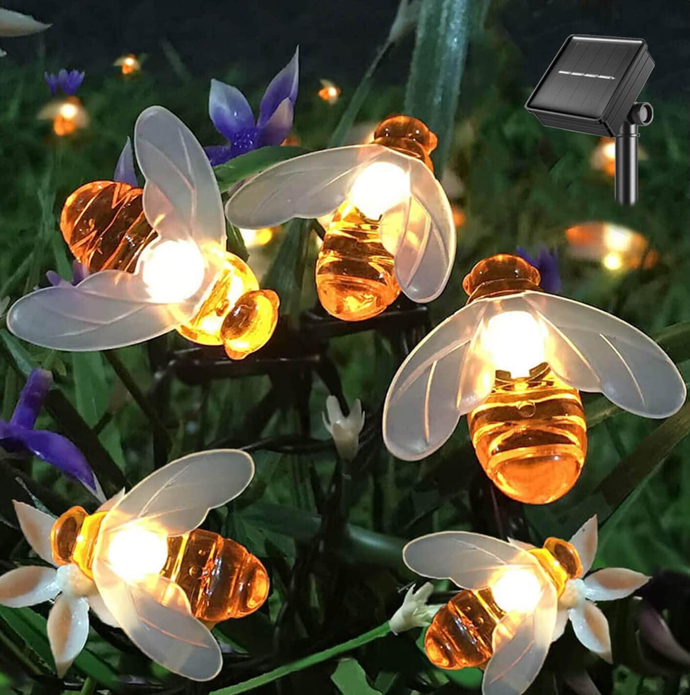 20 LED Solar String Lights Outdoor Waterproof Simulation Honey Bees Decor for Garden Xmas Decorations Warm White