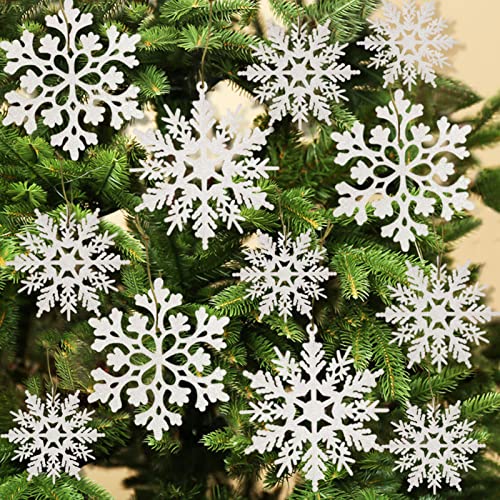 12pcs White Snowflake Ornaments Plastic Glitter Snow Flakes Ornaments for  Winter Christmas Tree Decorations 4 inch Size Varies Craft Snowflakes