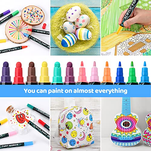 24 Colors Acrylic Paint Markers, Dual Tip Paint Pens For Rock Painting Wood Canvas Plastic Metal And Stone, Acrylic Dot Markers For DIY Crafts Making Art Supplies