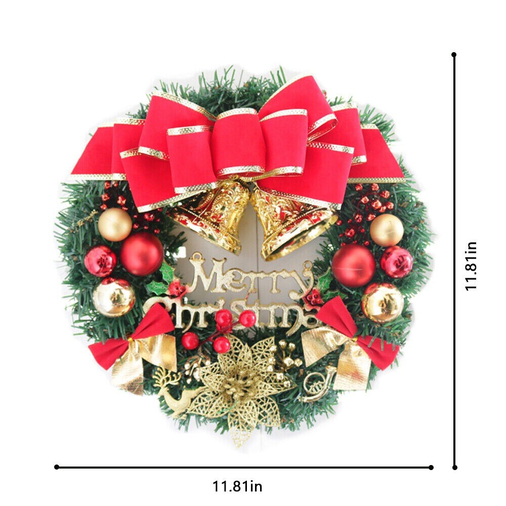12-Inch Christmas Wreath Wall Hanging with Tree Garland and Bell Decor