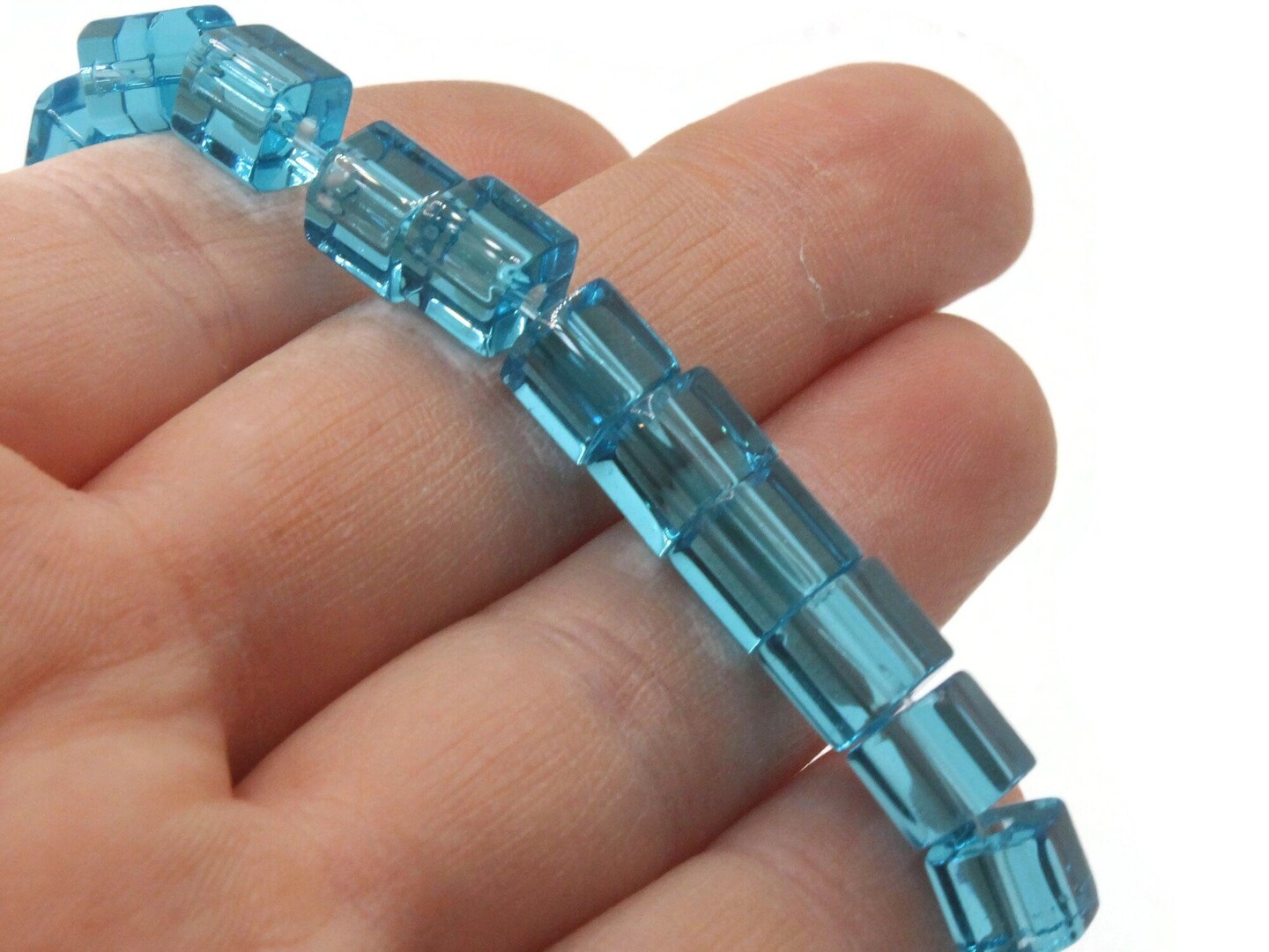 50 6mm Sky Blue Glass Cube Beads