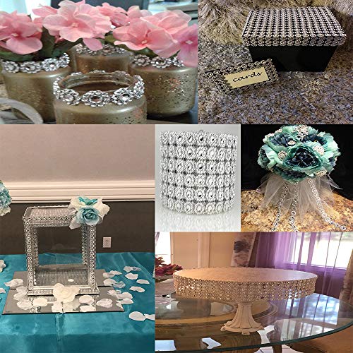 30Ft , 6 Rows Bling Rhinestone Diamond Flower Shape Mesh Ribbon Wrap,Storystore Silver Acrylic Bling Diamond Wrap Ribbon for Wedding, Cake, Vase Decorations, Party Supplies(1 Roll)(Silver Flower Shape)