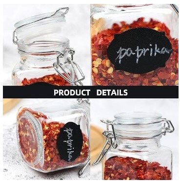 Glass Jars with Airtight Lids, 3.4 oz Small Spice Jars, 12 Pack Empty Mini Glass Bottles with Silicone Gasket, Chalkboard Labelled Herb Containers with Marker for Kitchen