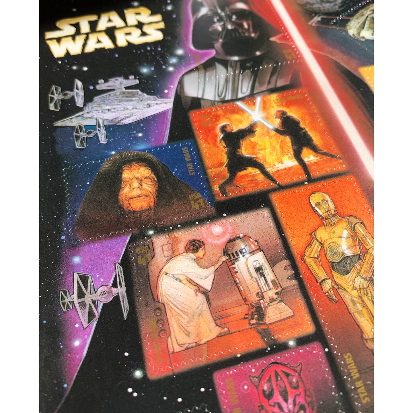 Star Wars U.S. Stamp Sheet in 16x14 Wood Frame