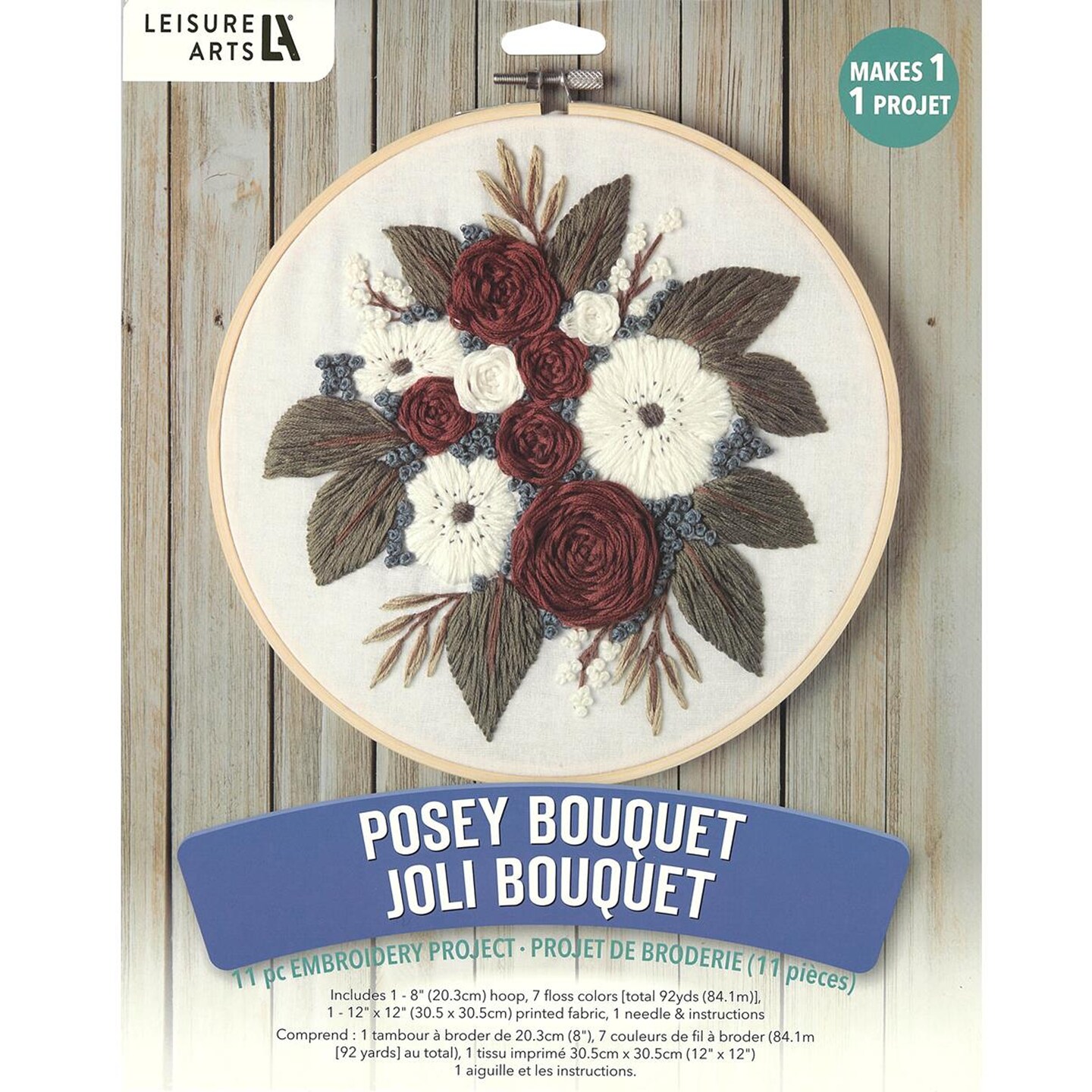 Leisure Arts Embroidery Kit 8" Posey Bouquet - Embroidery Kit for Beginners and Adults, Cross Stitch Kits with Patterns, DIY Starter Set for Seasonal Craft Projects