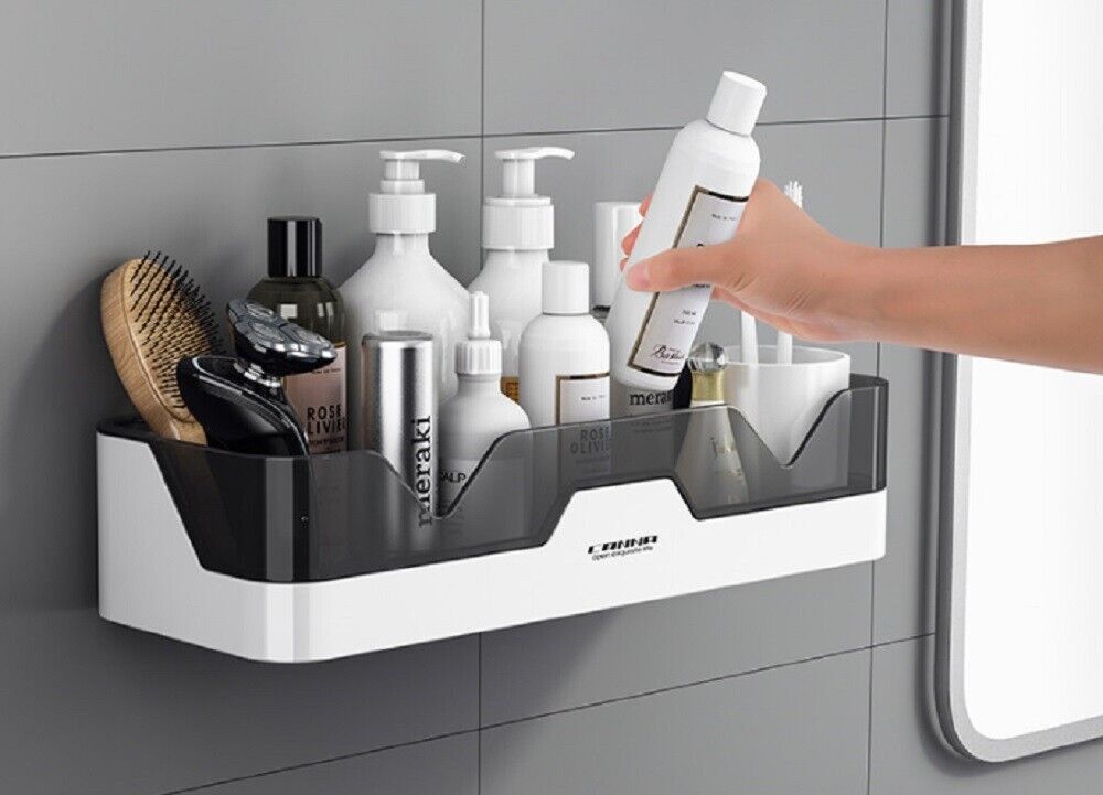 Wall-Mounted Corner Shower Caddy-Adhesive Bathroom Storage Organizer .