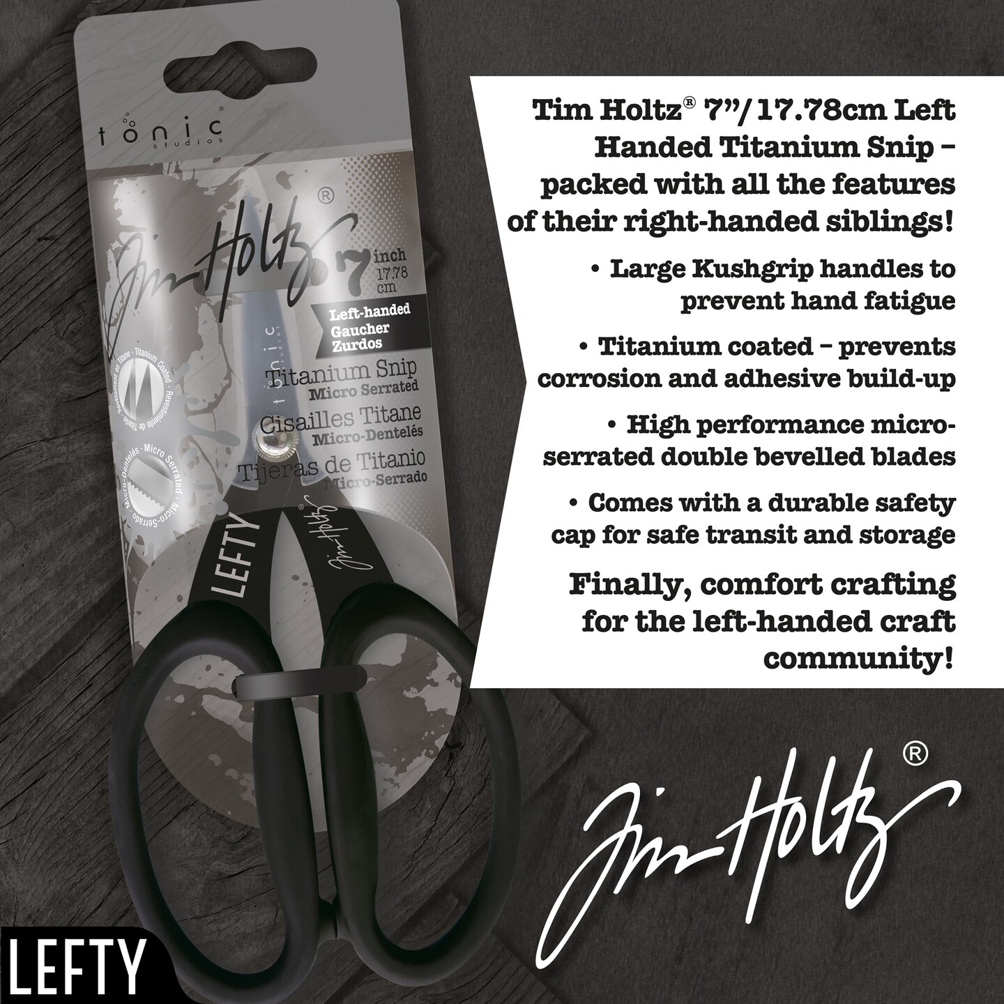 Tim Holtz Non-Stick Titanium Micro Serrated Scissors 7"-Left-Handed