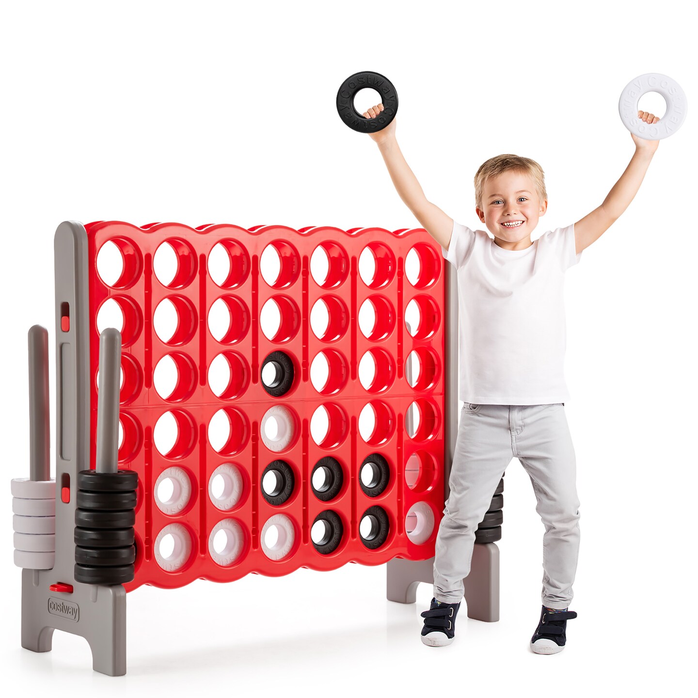 Costway Jumbo 4-to-Score 4 in A Row Giant Game Set Outdoor Indoor Kids Adults Family Fun Red\Black