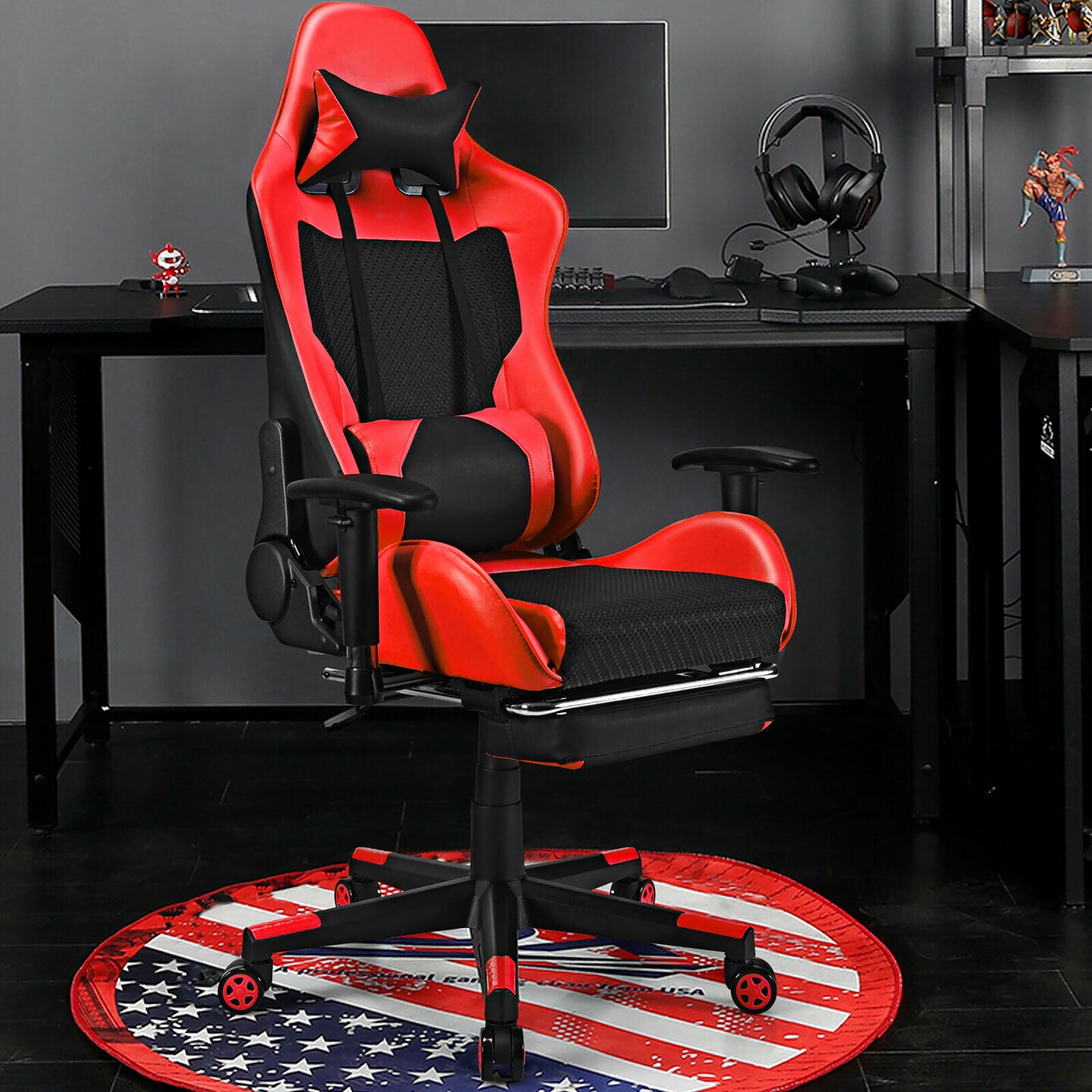 Costway Massage Gaming Chair Recliner Racing Chair w/ Massage Lumbar Support &#x26; Footrest