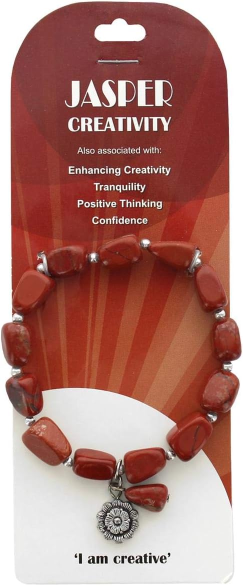 Earth's Jewels Semi-Precious Jasper Red Natural Bracelet, Flower Charm