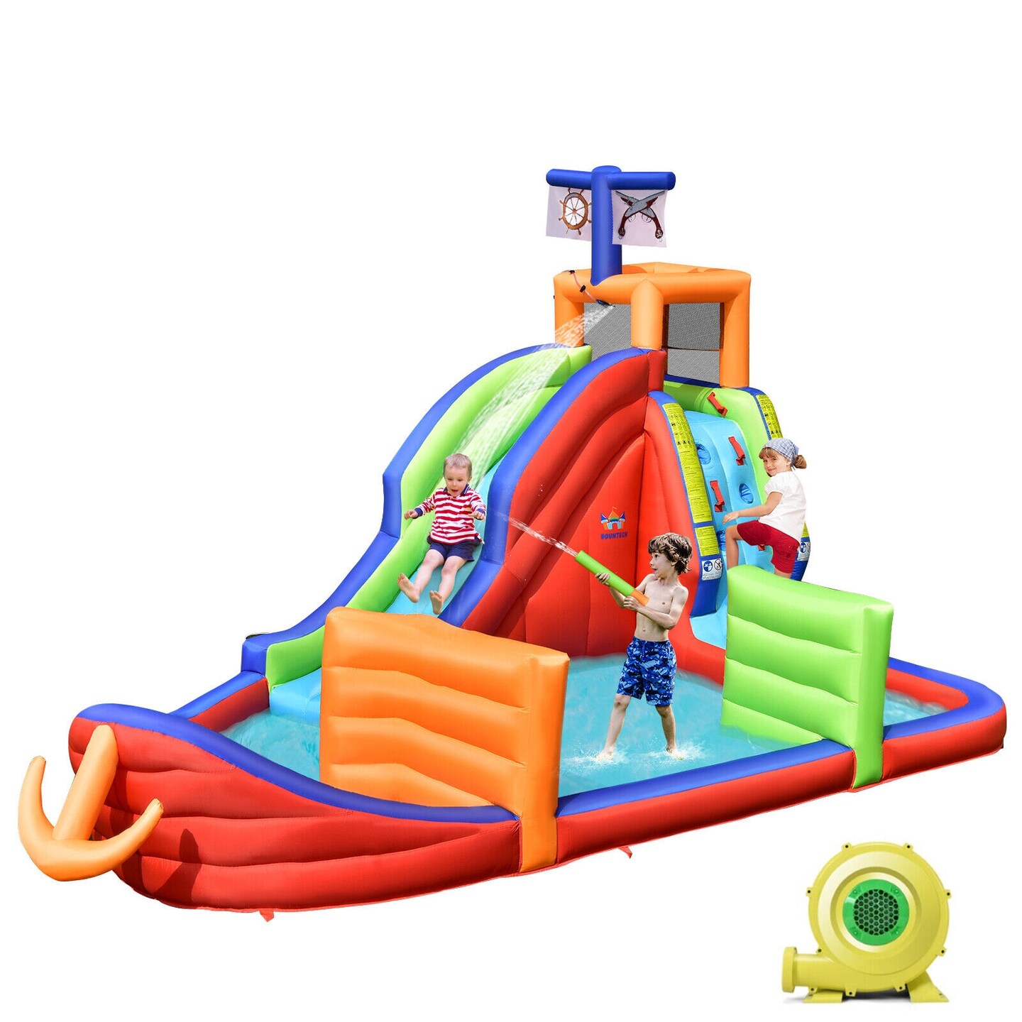 6-in-1 Pirate Ship Waterslide Kid Inflatable Castle with Water Guns