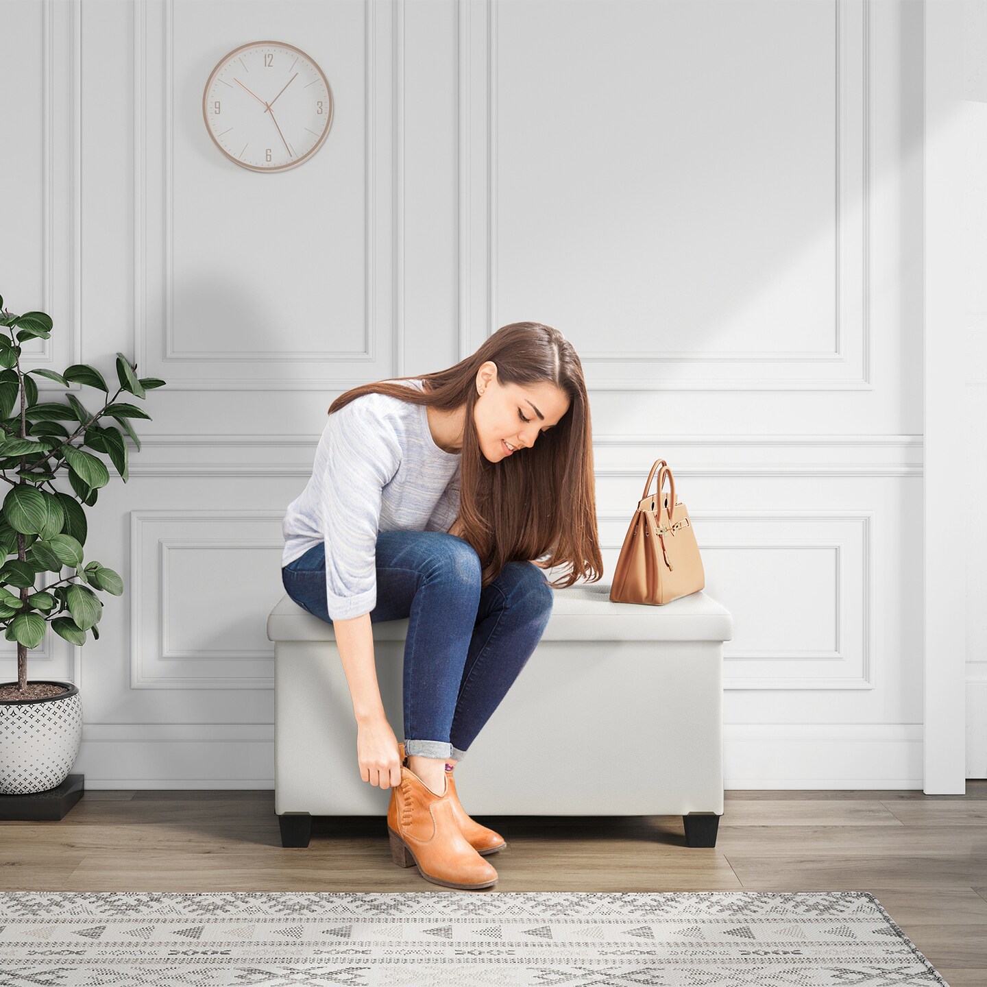 Storage Ottoman Bench with Storage Bins