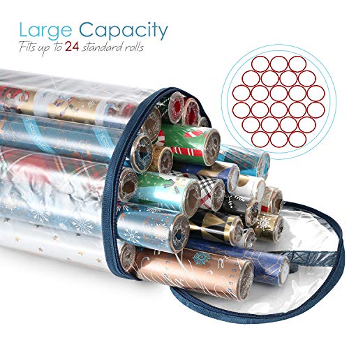Hearth &#x26; Harbor Wrapping Paper Storage Container - Christmas Storage Bag with Interior Pockets - Gift Wrapping Organizer Storage Fits Up to 36 Rolls of 40&#x22; - Tear Proof Wrapping Paper Organizer