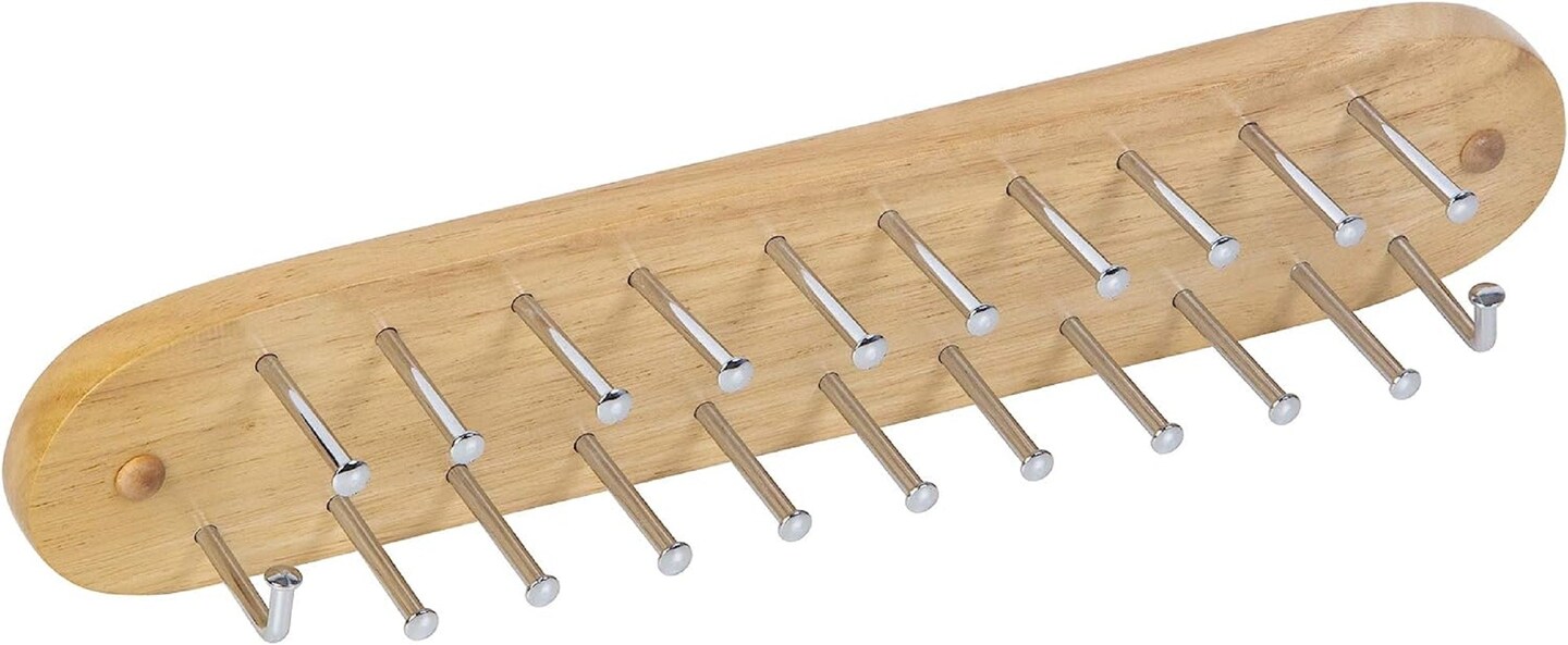 Wall Mounted Tie, Belt and Scarf Hanger, Holds Up to 21-Ties, Natural Wood