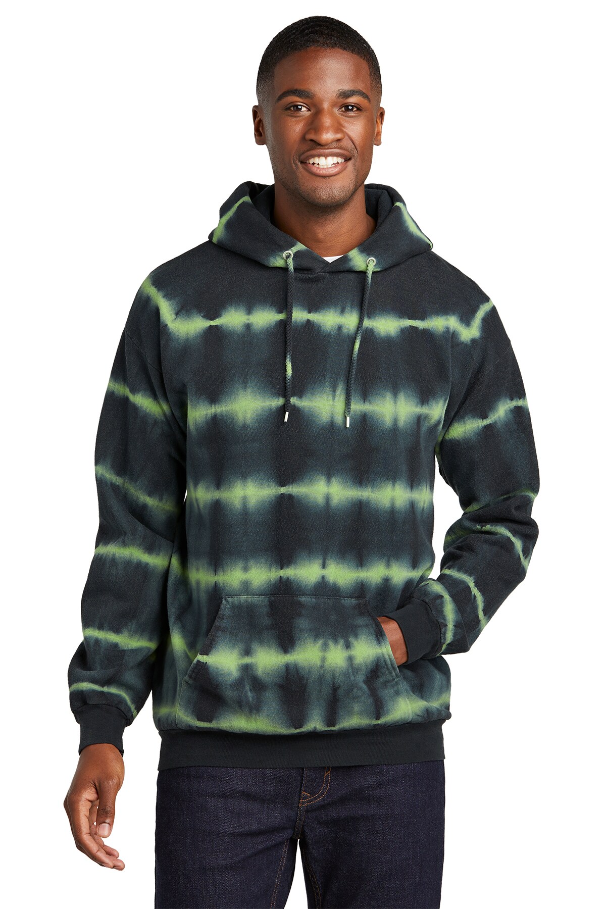 Allover Stripe Tie Dye Fleece Hoodie 7.8 Ounce Cotton poly