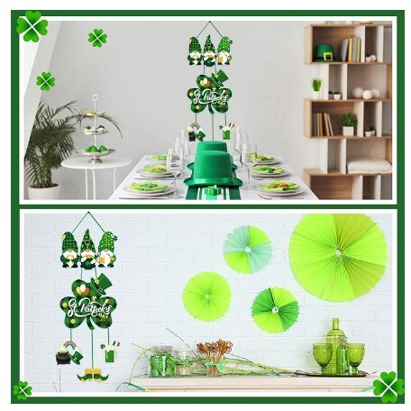 2 pcs St. Patrick&#x27;s Day Decorations Valentine&#x27;s Day Door Sign Gnome Heart Shamrock Shaped Felt Hanging Signs for Front Door Home Window Wall Farmhouse Office Party Supplies