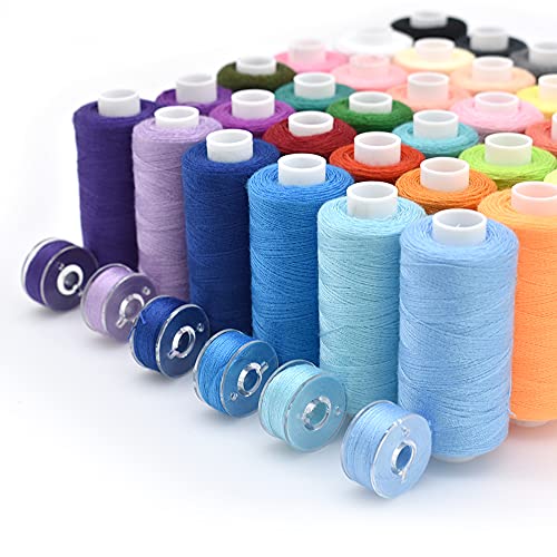72 Pieces 36 Colors Prewound Bobbins and Thread Spools for Hand &#x26; Machine Sewing, Emergency and Travel, DIY and Home, 36 Colors 400 Yards per Polyester Thread Spools