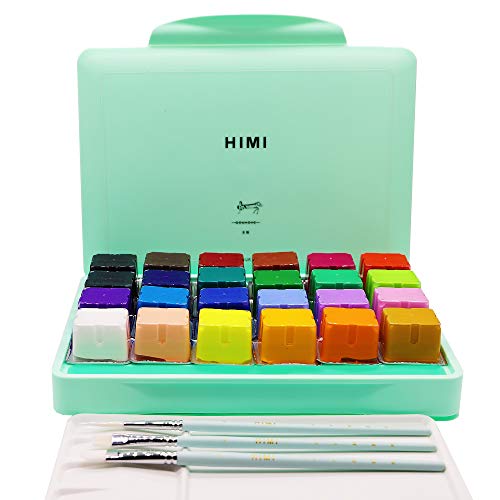 Gouache Paint Set, 24 Colors x 30ml/1oz with 3 Brushes & a Palette, Unique Jelly Cup Design, Non-Toxic, Guache Paint for Canvas Watercolor Paper - Perfect for Beginners, Students, Artists(Green)