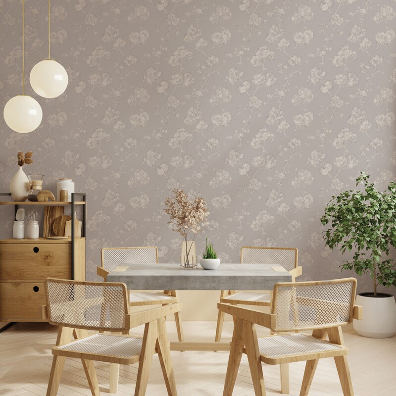 Tempaper Sun-Bleached Floral Peel and Stick Wallpaper Powder Grey/White