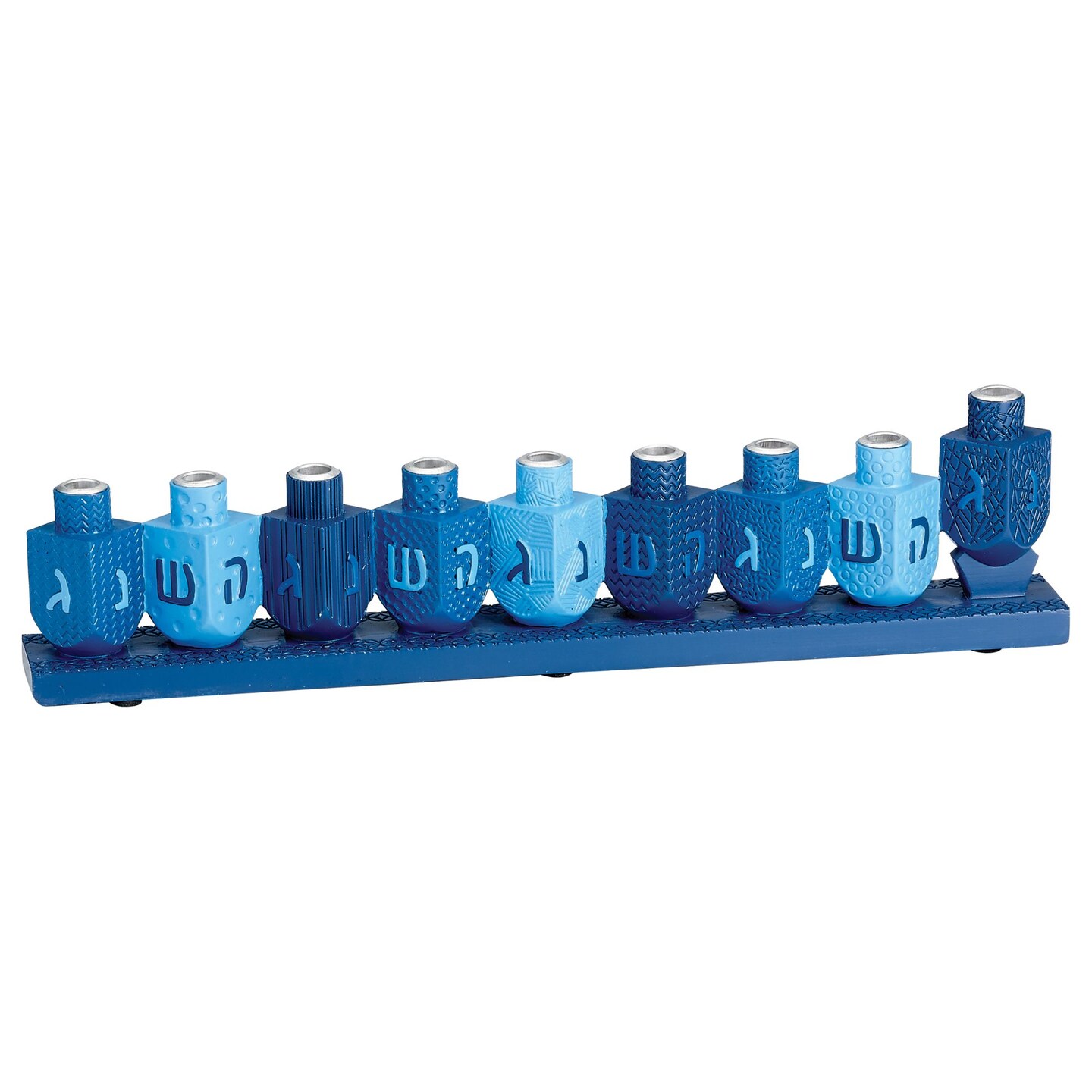 Rite Lite 10.25&#x22; Blue Hand Painted Hanukkah Dreidels Menorah