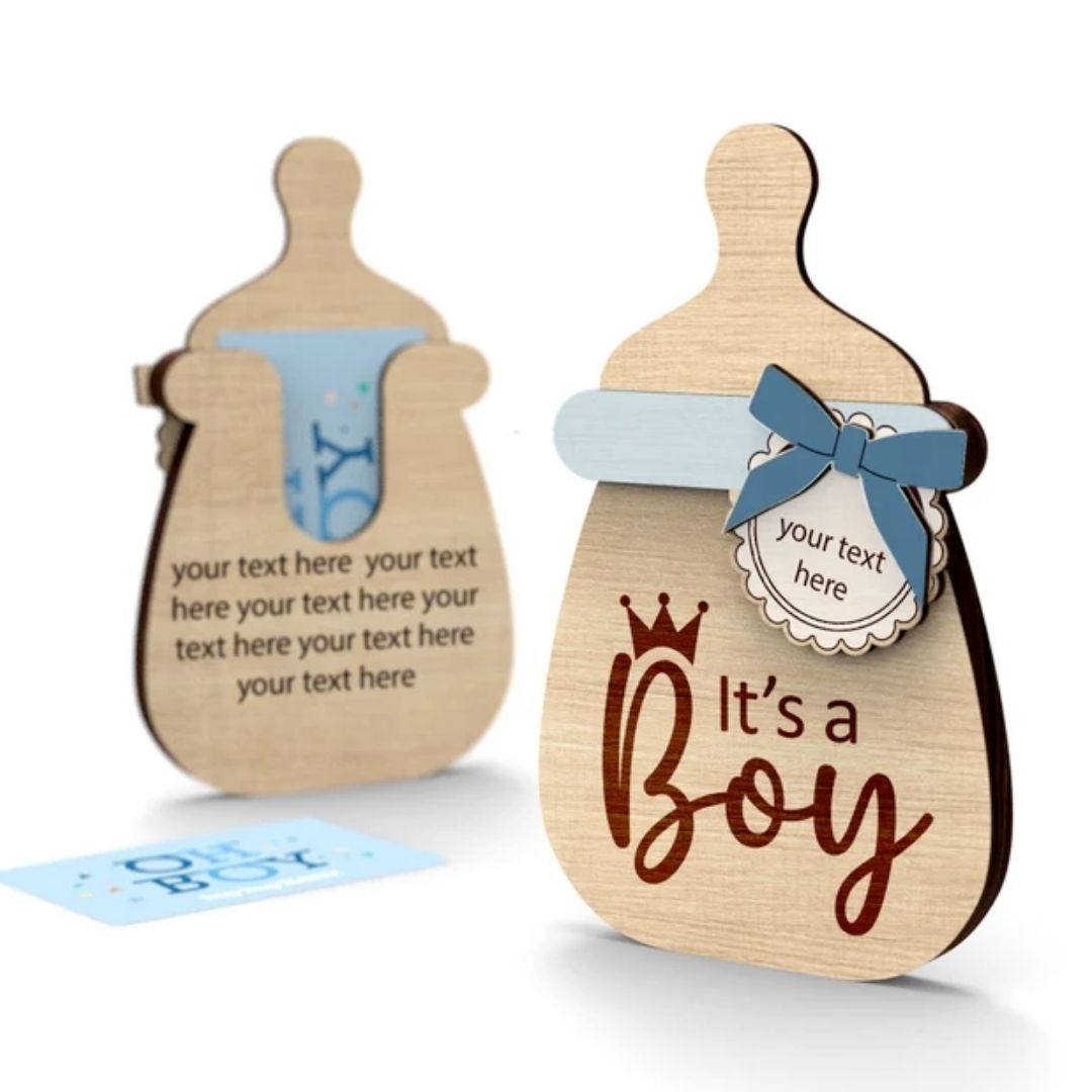 Urbalabs Wood Personalized Its A Boy Baby Gift Card Box Gifts For New  Parents Wooden Gift Card Sleeves Baby Bottle Made In The USA
