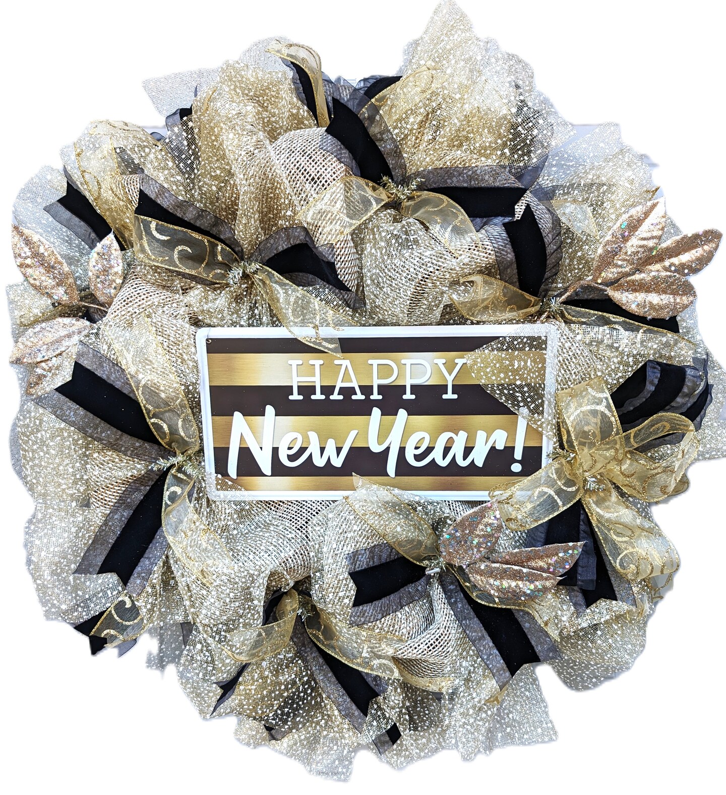 New Years Wreath Front Door, Burlap Deco Mesh Wreath, New Years Day