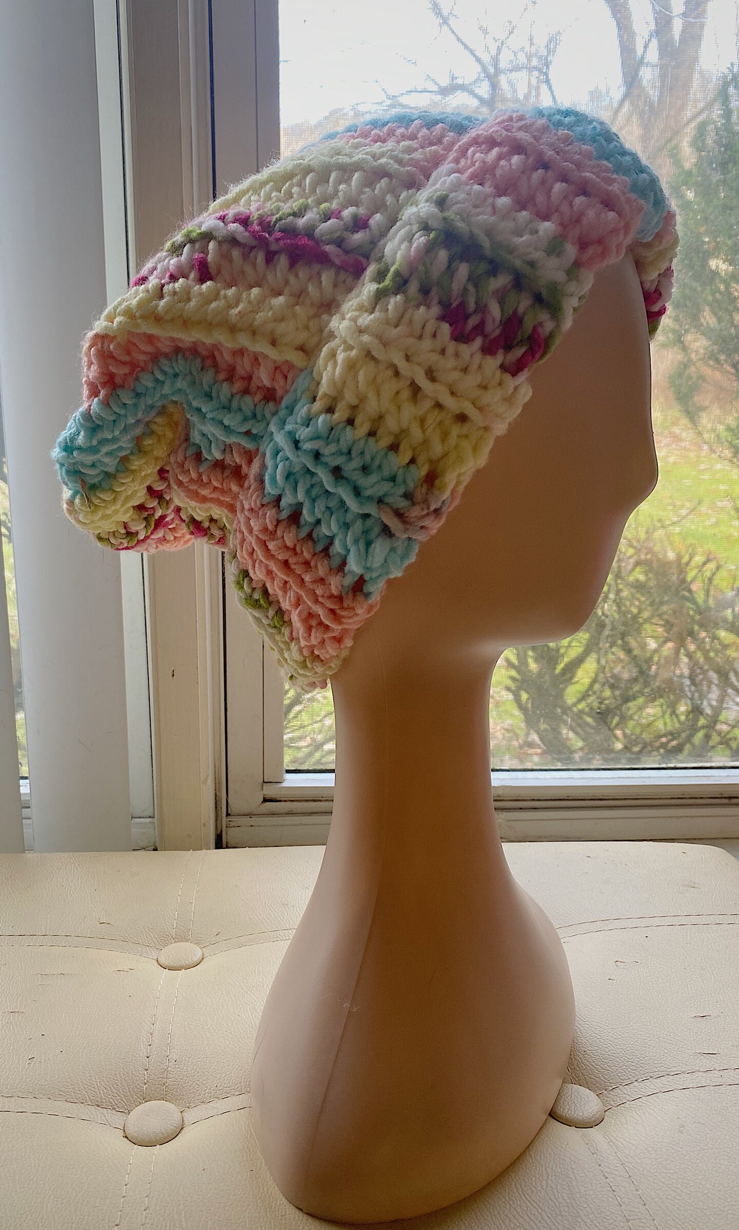 Crochet Adult Slouchy Winter Rainbow Beanie, Handmade Multi  display picture 1