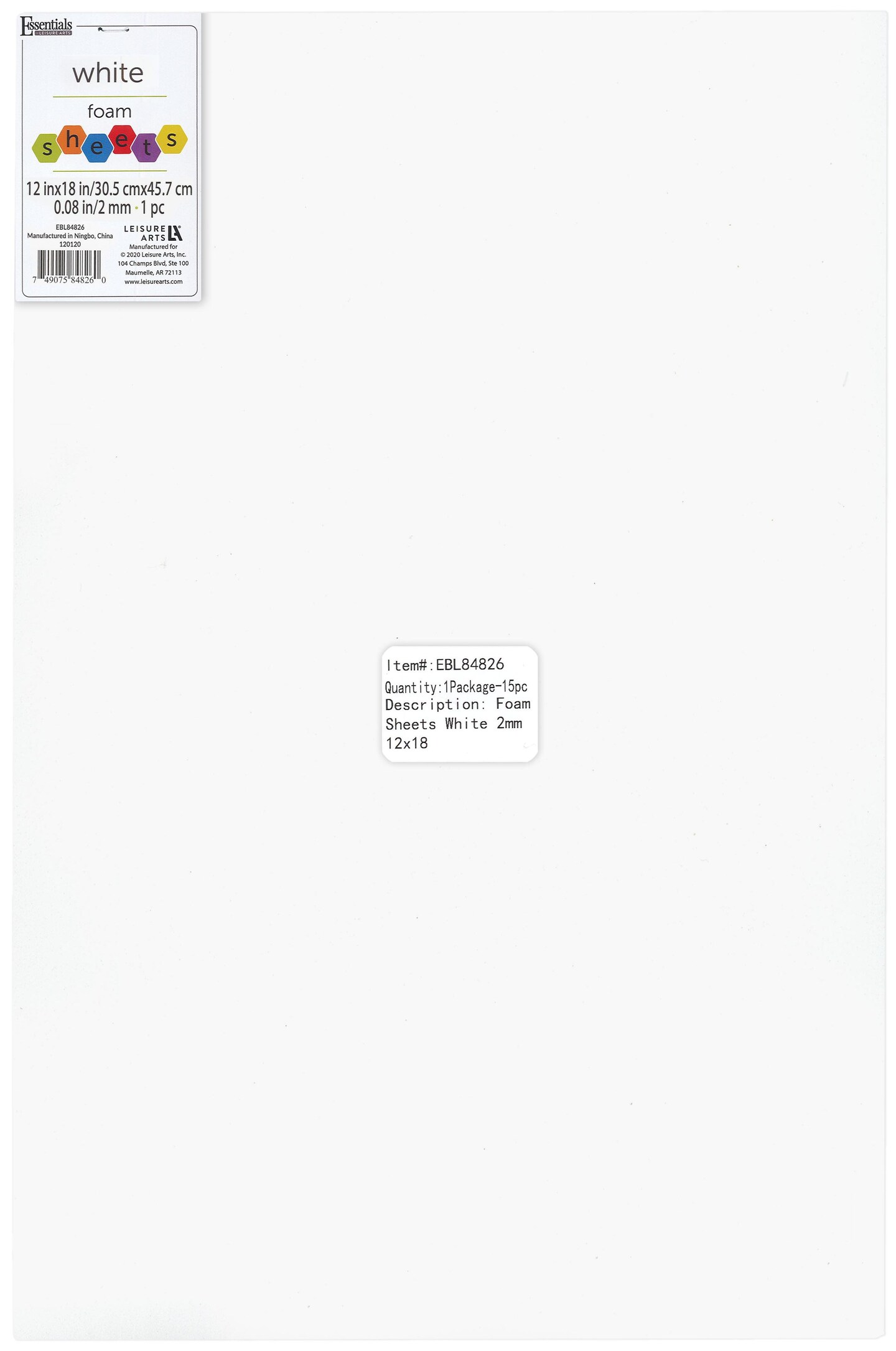 Essentials By Leisure Arts Arts Foam Sheet 12x18&#x22; 2mm White 15pc
