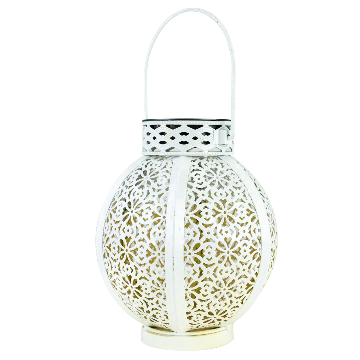 Northlight 7&#x22; White Integrated Floral Pattern Outdoor Solar Lantern with Handle