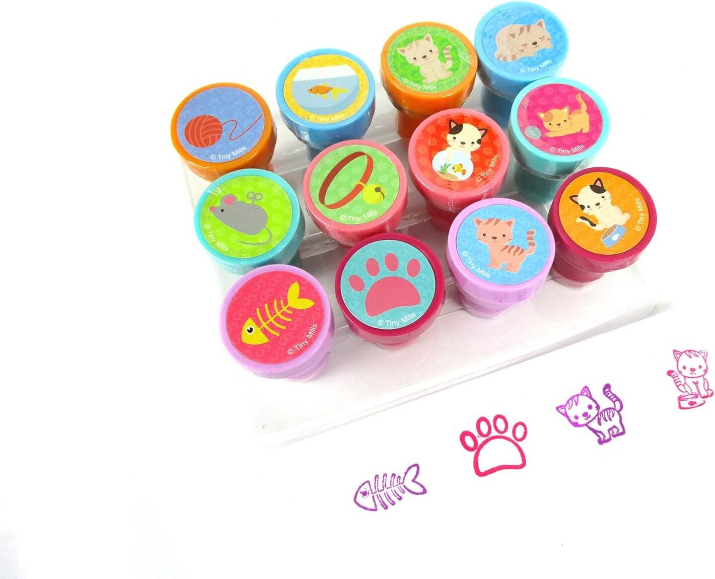 TINYMILLS 12 Pcs Cats Kittens Stamp Kit for Kids - Kitty Cat Self Inking Stamps Gift Party Favors