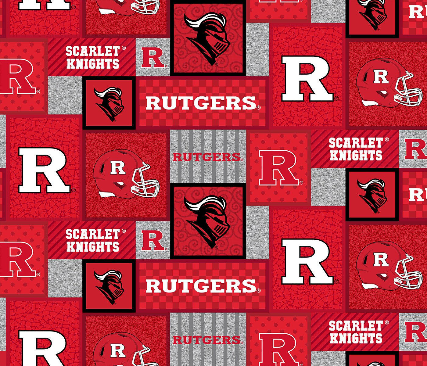 Sykel Enterprises-Rutgers University Fleece Fabric-Rutgers Scarlet Knights College Patch Fleece Blanket Fabric-Sold by the yard