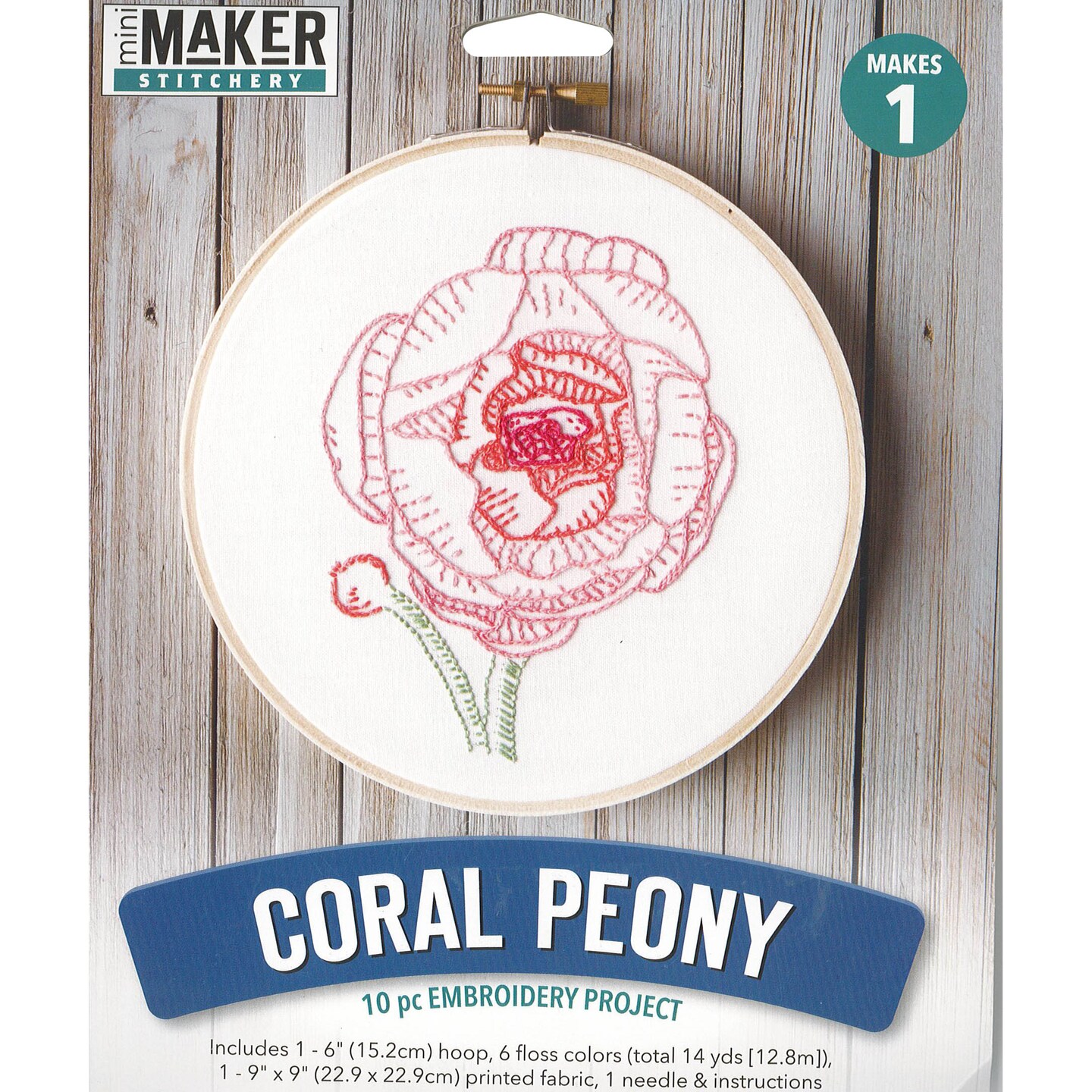 Leisure Arts Embroidery Kit 6&#x22; Coral Peony- embroidery kit for beginners - embroidery kit for adults - cross stitch kits - cross stitch kits for beginners - embroidery patterns
