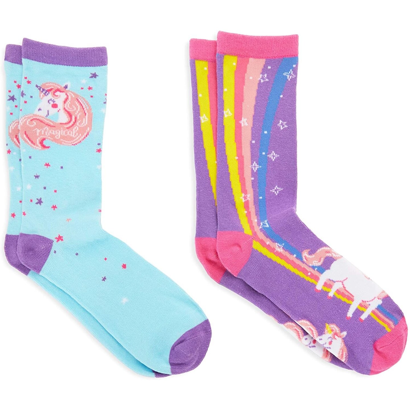 2-Pair Unicorn Cute Crew Socks for Women Dress up (Blue/ Purple, One Size)