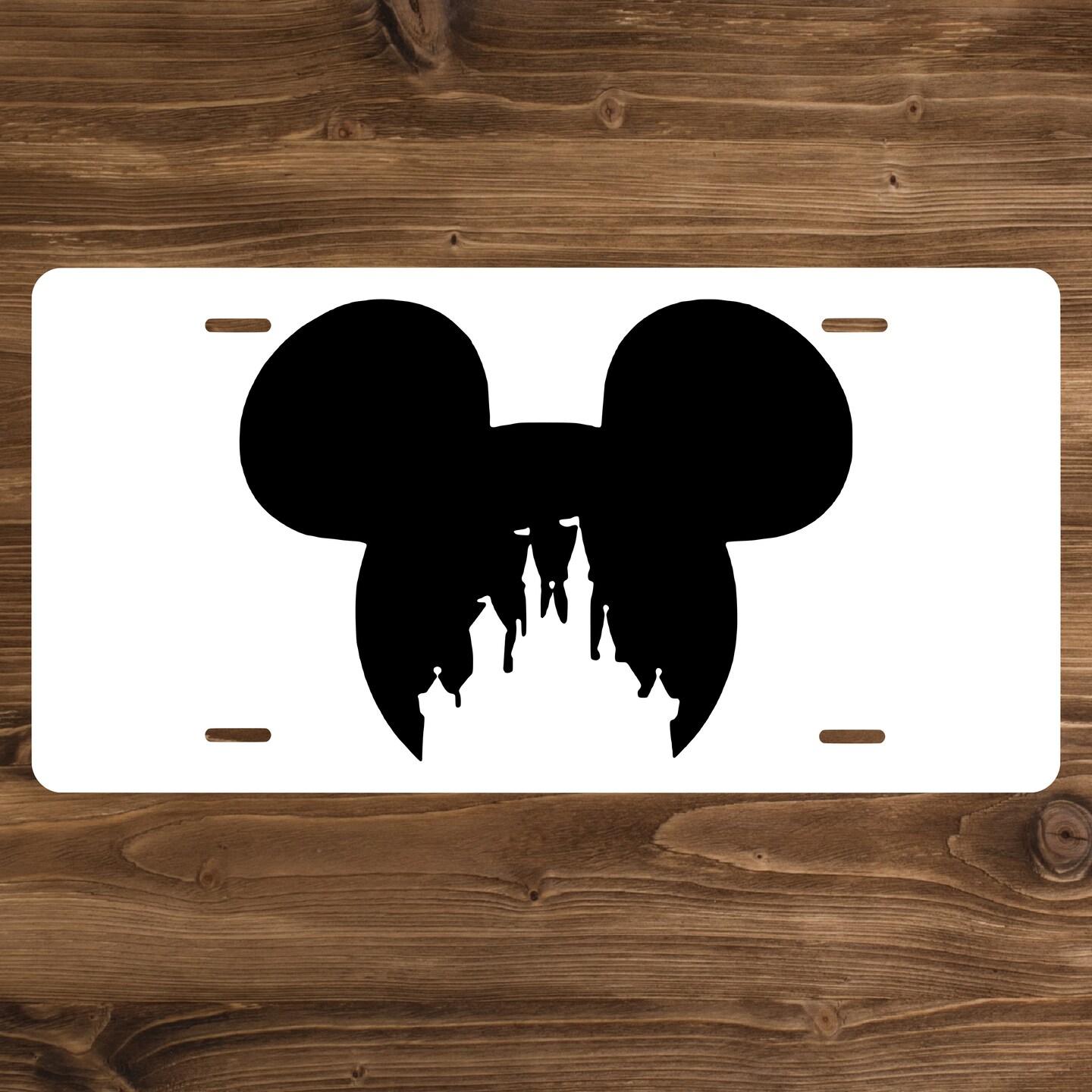Disney Castle Silhouette in Mickey Ears Vanity License Plate | Decorative Auto Tag | Wall Decor | Sign | Room Art | Man Cave | She Shed |